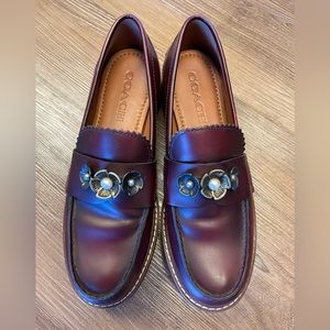 Coach women red leather loafers